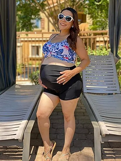 Maacie Umstandsbadeanzug Sommer Atmungsaktive Glatte Bademode Tankini für den Strand