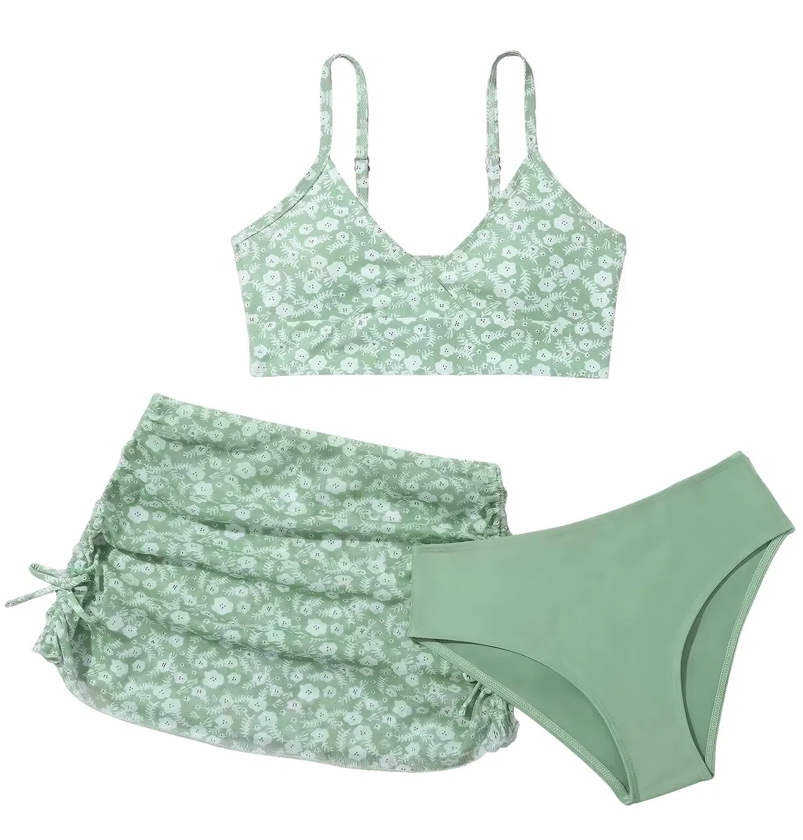 SEAUR Mädchen Badeanzug Cover Up 3 Teilig Bikini Set Bademode Mädchen Badeanzug mit Blumenmuster Mode 8-14 Jahre