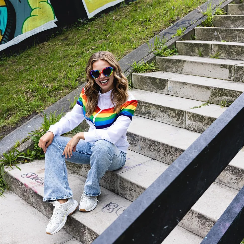 Boland - Trainingsjacke Vintage Rainbow, Kostüm für Damen im Retro Style, Gruppenkostüm für Mottoparty oder Karneval