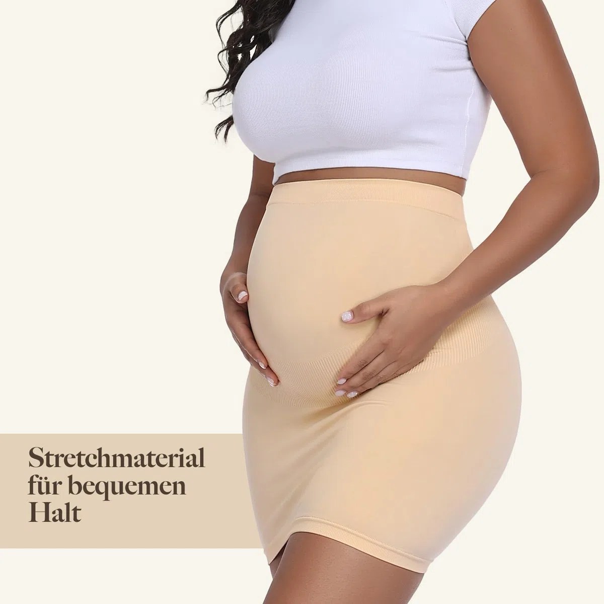 Umstands-Bleistiftrock für Damen, hochtailliert, einfarbig, dehnbar, formendes Umstandskleid mit Bauchstütze, 2er-Pack