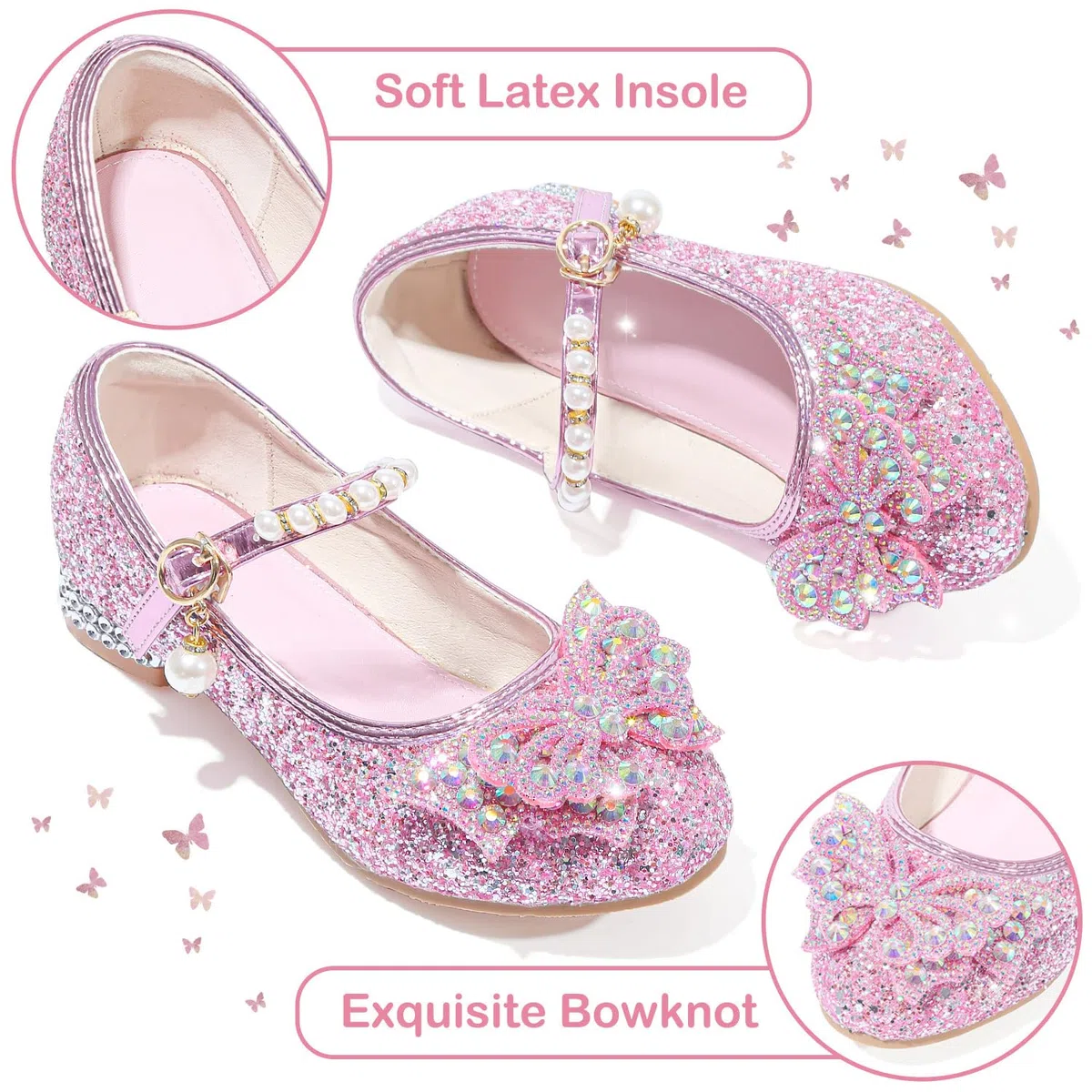 Mädchen Mary Jane Prinzessin Schuhe Ballerinas mit Absatz Glitzer Schuhe Abendschuhe Kinder Cosplay Schuhe Partys Hochzeiten Schulschuhe Rosa EU27