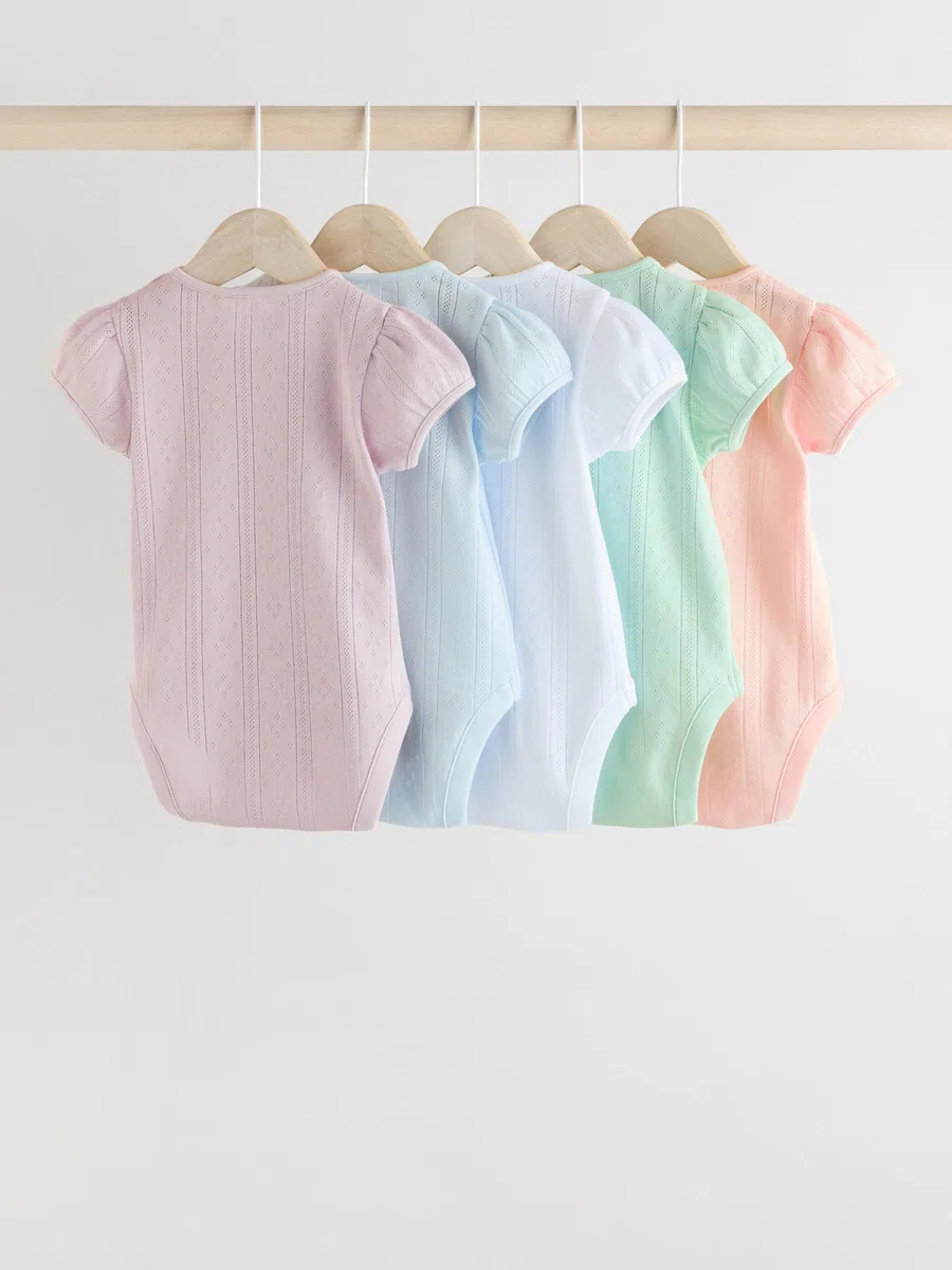 NEXT Baby Kurzärmelige Bodys mit Lochstickerei im 5er-Pack