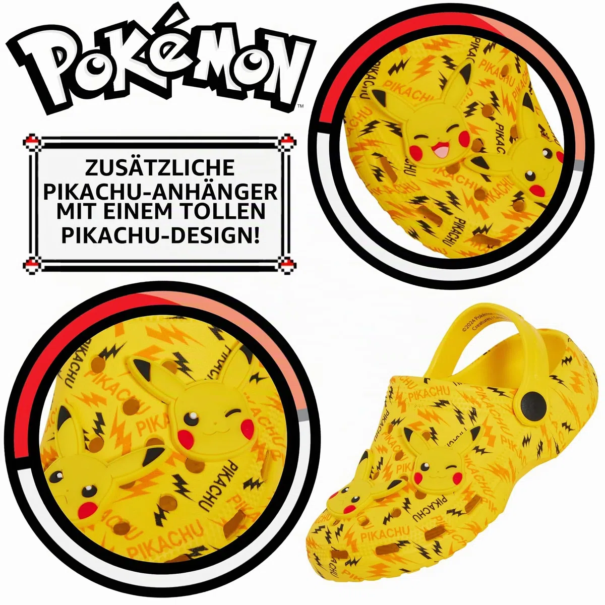 Pokémon Pikachu Clogs mit Charms, Kinder Sandalen, Jungen und Mädchen, Sommer Slipper mit Knöchelriemen, Urlaubsstrand Schuhe