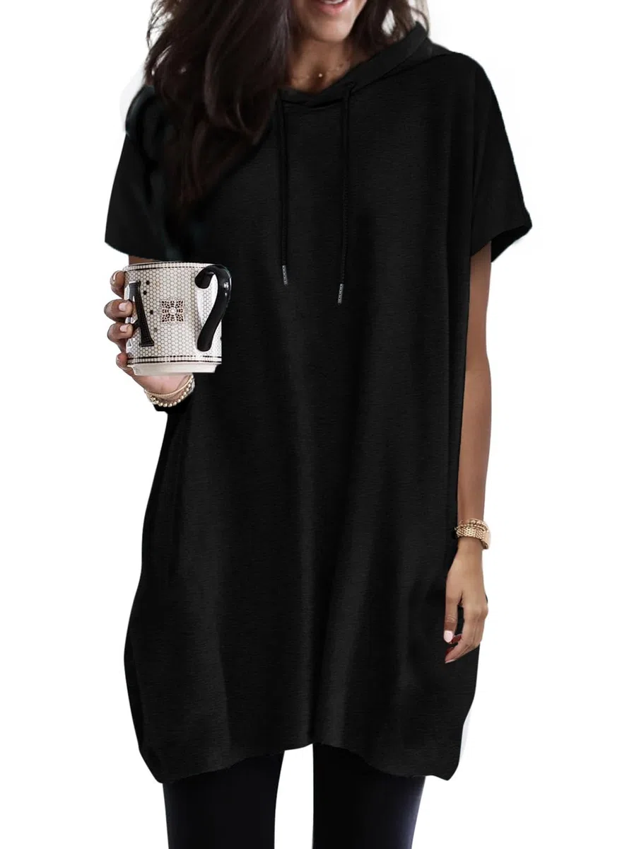 Dokotoo Kapuzenpullover Damen Hoodie Oversize T-Shirts Sommer Oberteile Kurzarm mit Kapuze Pullover Sweatshirt Tops Lässig Einfarbig Tshirts Oberteil S-XXL