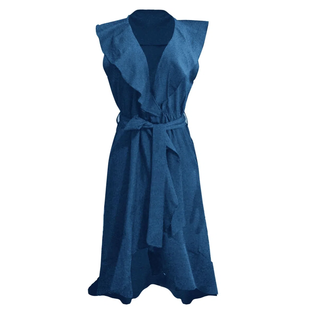 Skang Kleider Damen Sommer Elegant Damen-Kleid mit V-Ausschnitt, kurzen Ärmeln, Rüschen und Langer Schnürung Blusenkleid Blau