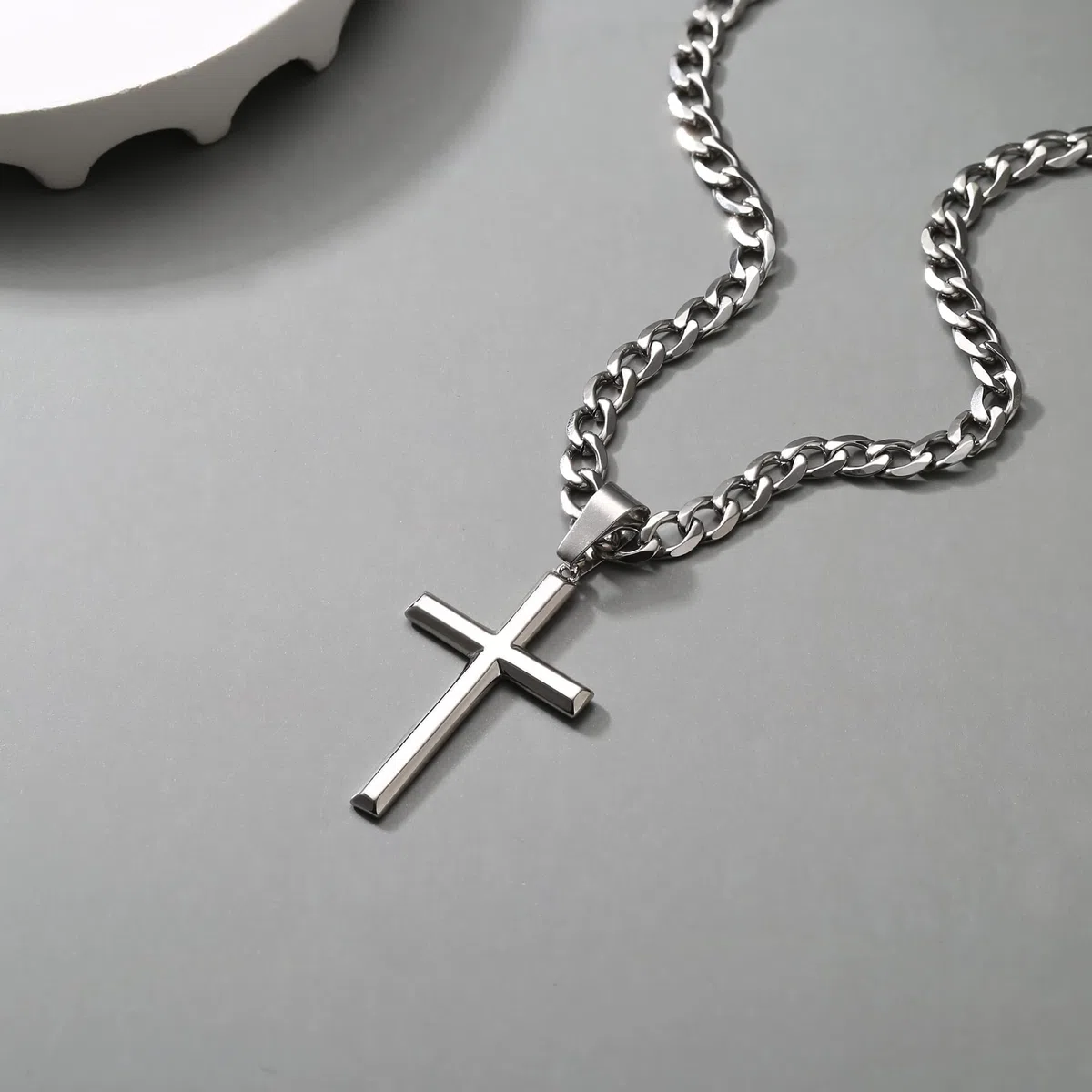 Chriscoco Kreuz Kette für Herren Damen 925 Sterling Silber Kreuz Anhänger mit Edelstahl Kubanische Kette Halskette 5MM Breit Silber Kette für Herren