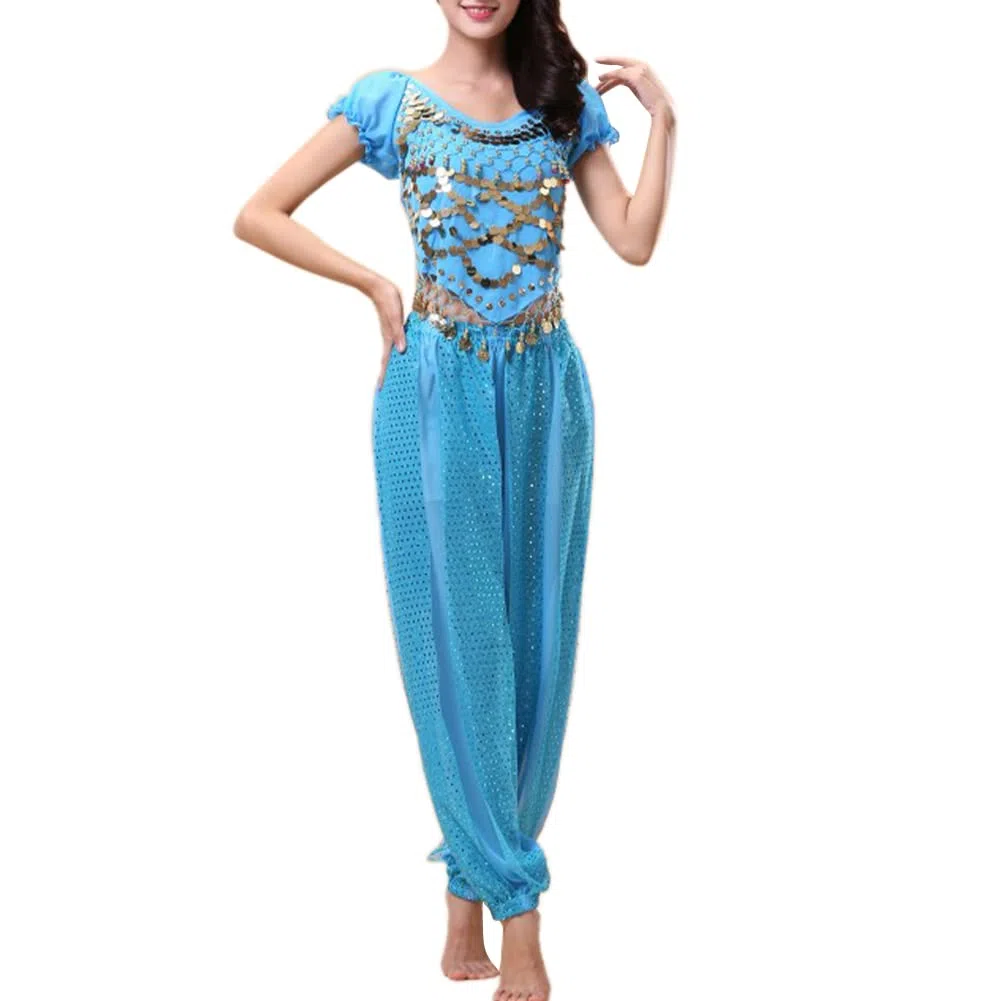 Damen Bauchtanz Kostüm Sets Tanz Tanzen Top Laterne Hosen Professionel Karneval Tänzer Outfit Suit