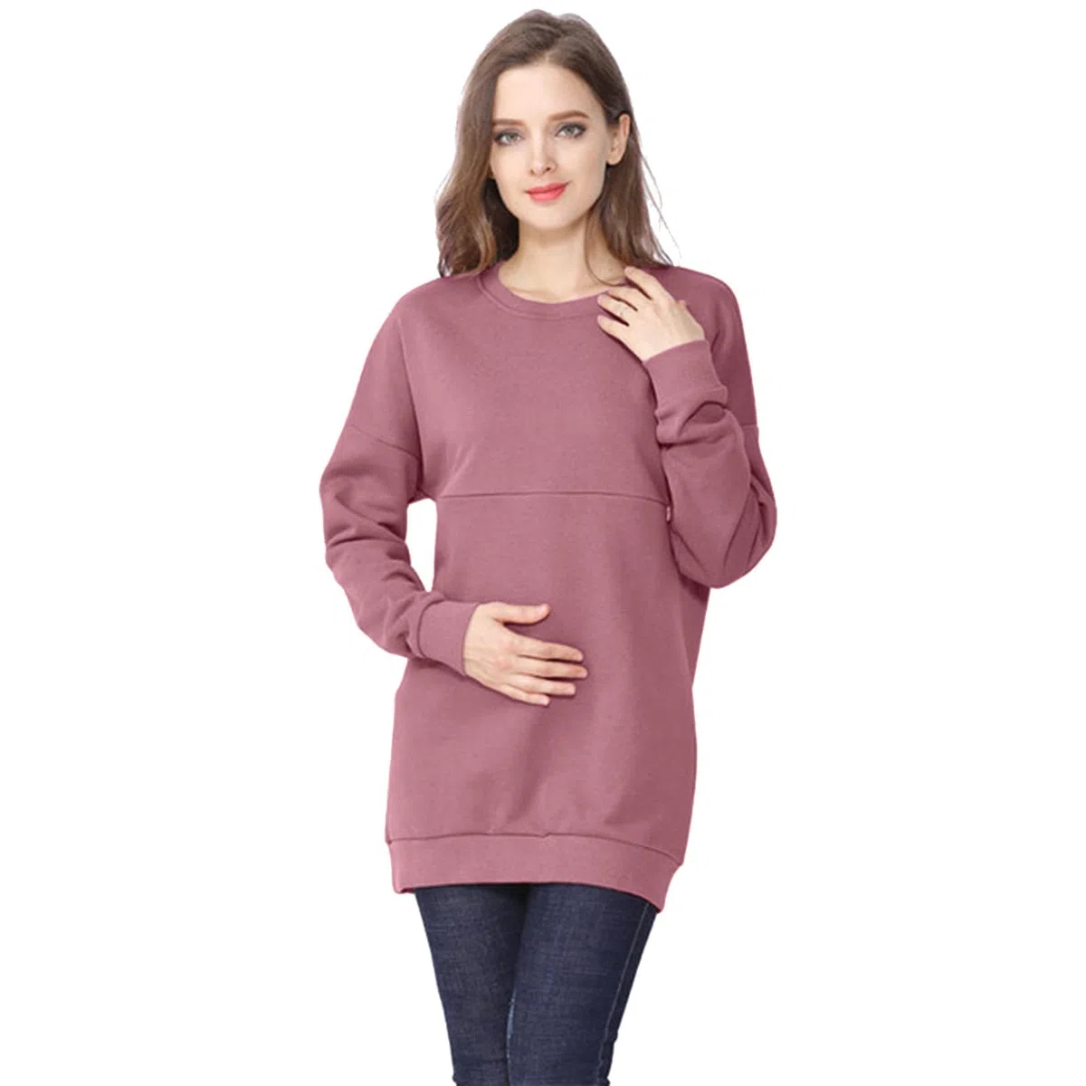 Damen Mutterschaft Reißverschluss Sweatshirt Einfarbig Jumper Stilloberteile Winter Langarm Stillkleidung für Stillen Nursing Top Schwangerschaft Stillpullover Winter Langarmshirts