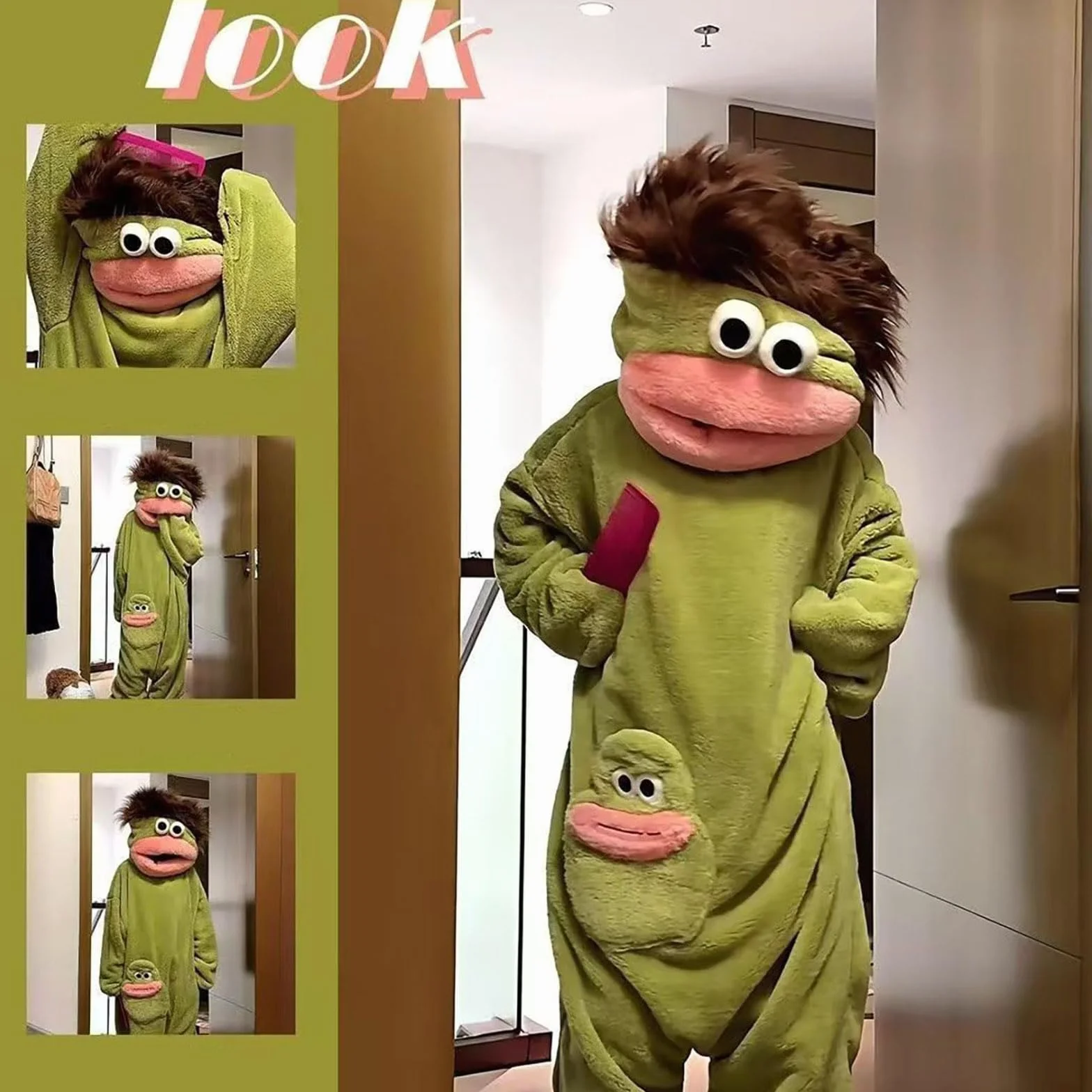 Silly Onesie Lustiger Einteiler Schlafanzug für Erwachsene Grüner Monstter-Hoodie Loose Warm Kuscheliger Ultraweicher Overall Funny Animal Costume Zuhause Bequemer Ganzkörperanzug Hausanzug Couple