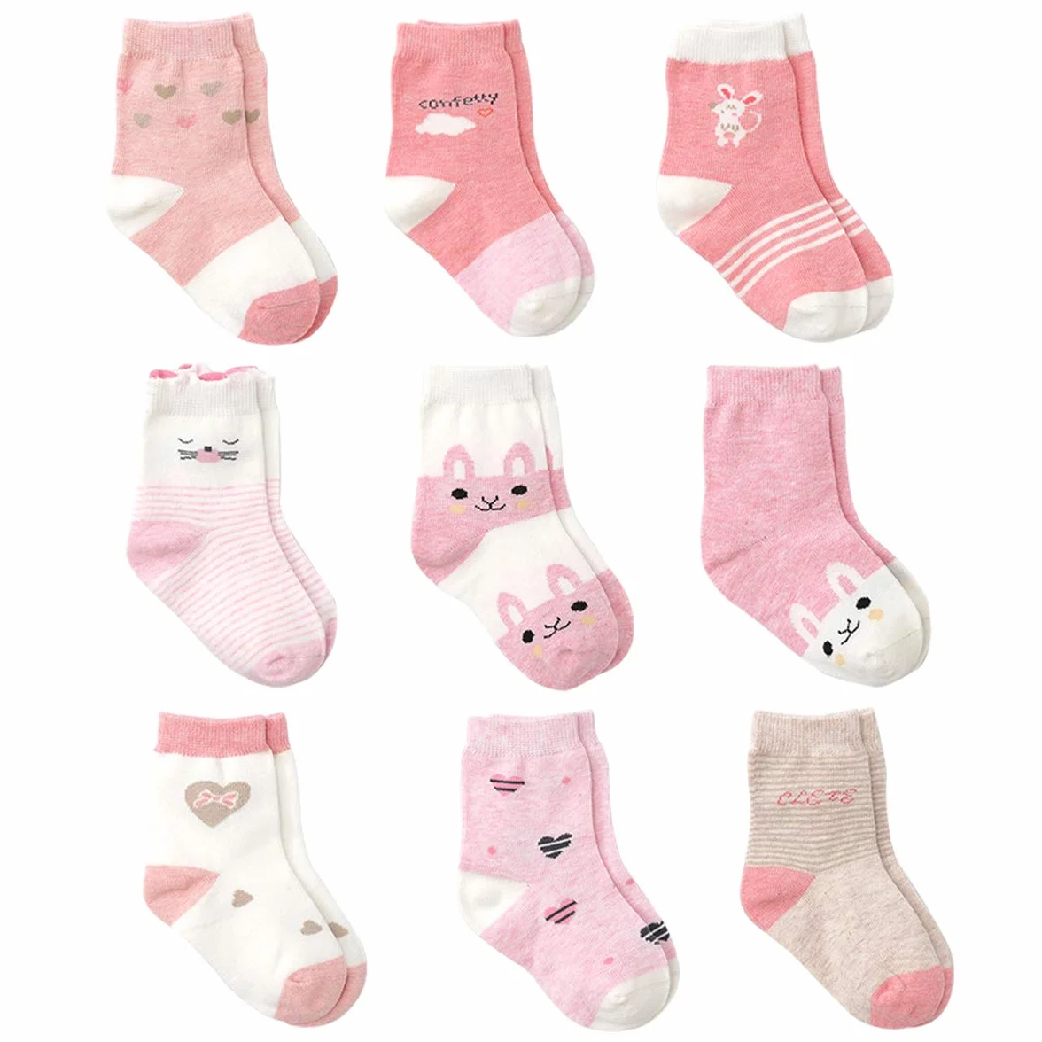 Rosa Baumwolle Baby Mädchen Socken,9 Paar Süß. Kleinkind Mä dchen Socken mit Griffen
