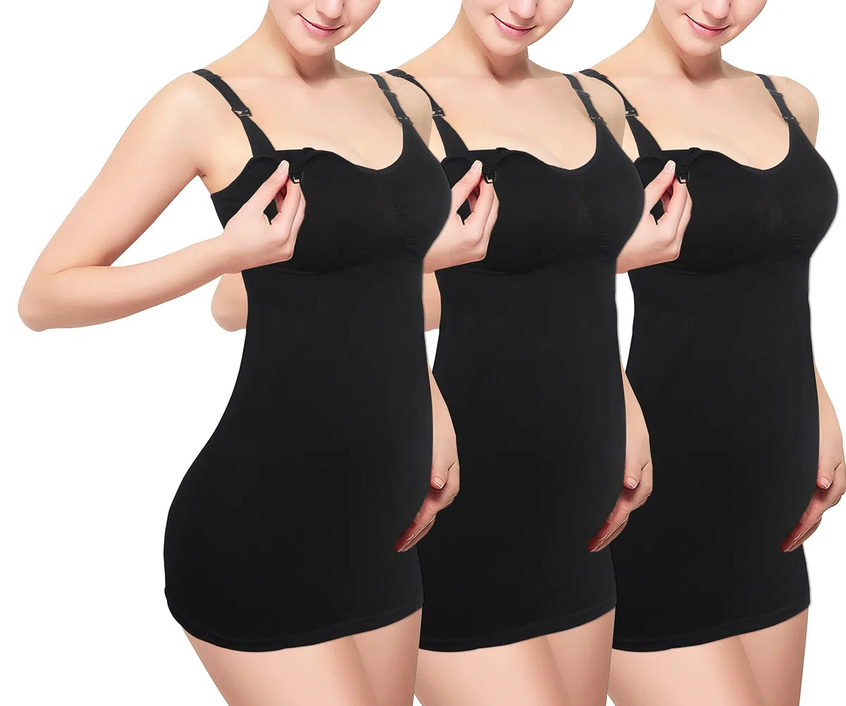 4How Damen Stillshirt Stilltop 3er Pack Mutterschaft Tanktop mit Eingebautem BH für Stillen Schlaf Camisole Freizeit und Alltag