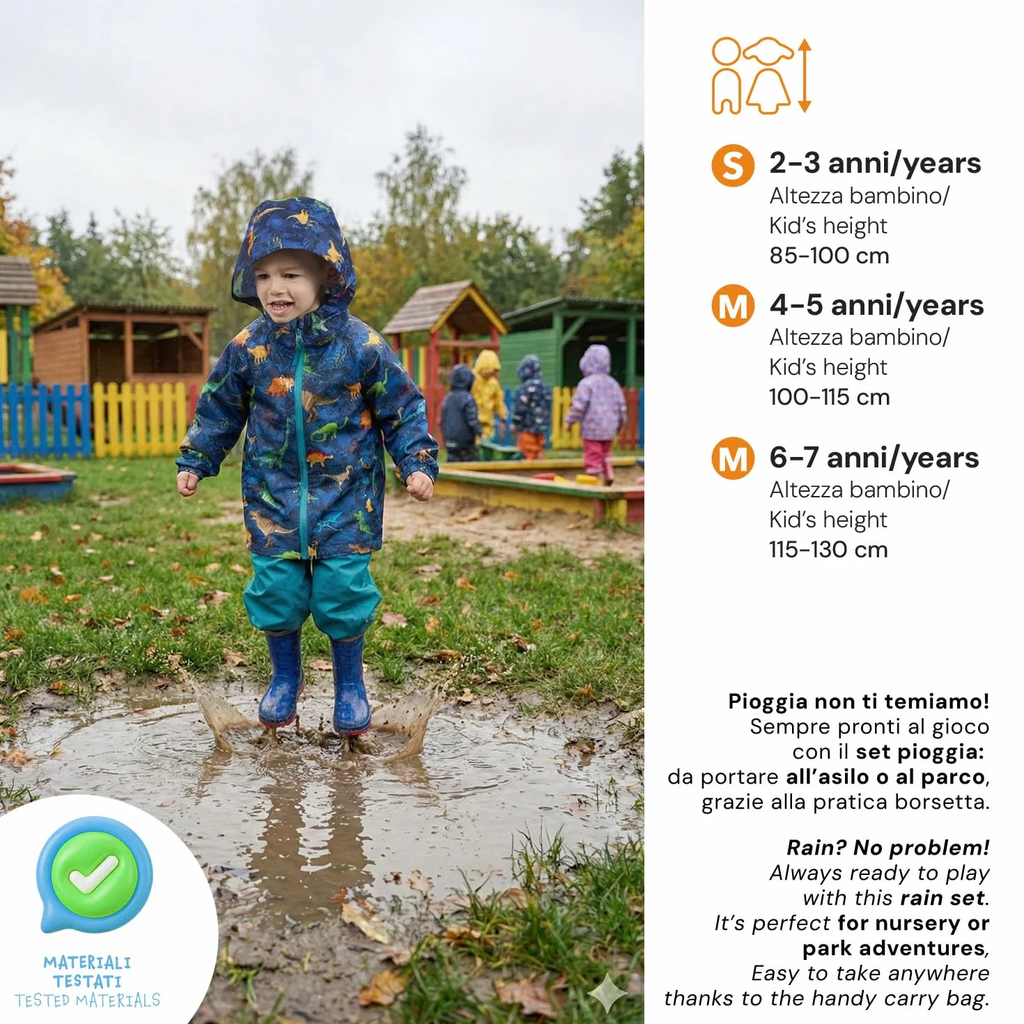 PERLETTI Regenset Kinder Wasserdicht mit Regenjacke und Regenhose - Reflektierende Regenanzug Matschanzug Set Jacke Hose Klein Jungen Mädchen