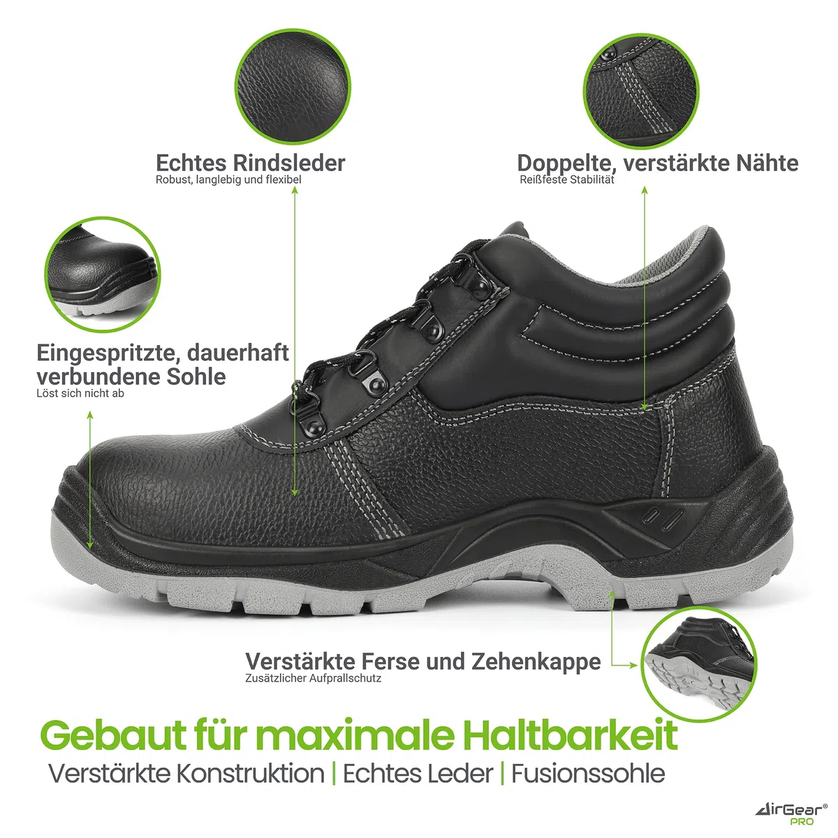 AirGearPro Sicherheitsschuhe Herren S3 SRC – Stahlkappe, Durchtrittsichere & rutschfeste Sohle, wasserdichte & Atmungsaktive Arbeitsschuhe für BAU, Beruf & Industrie