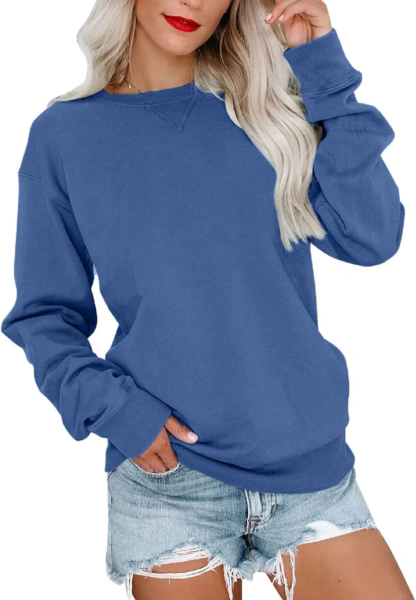 VIGVAN Damen Sweatshirt Pullover Elegant Basic Langarmshirt Rundhals Baumwolle Pulli Herbst Winter Casual Oberteile Langarm Tops