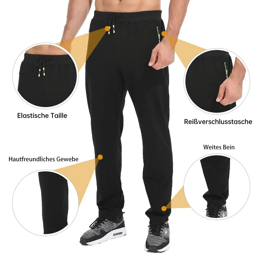 Tansozer Jogginghose Herren Baumwolle Ohne Bündchen mit Reißverschlusstaschen