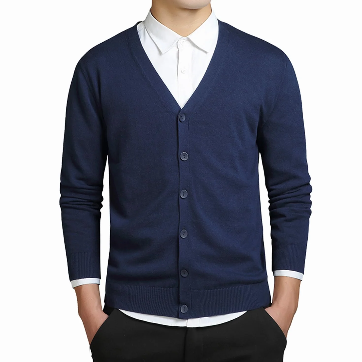 Herren Strickjacke mit Knöpfen V-Ausschnitt Strick Cardigan