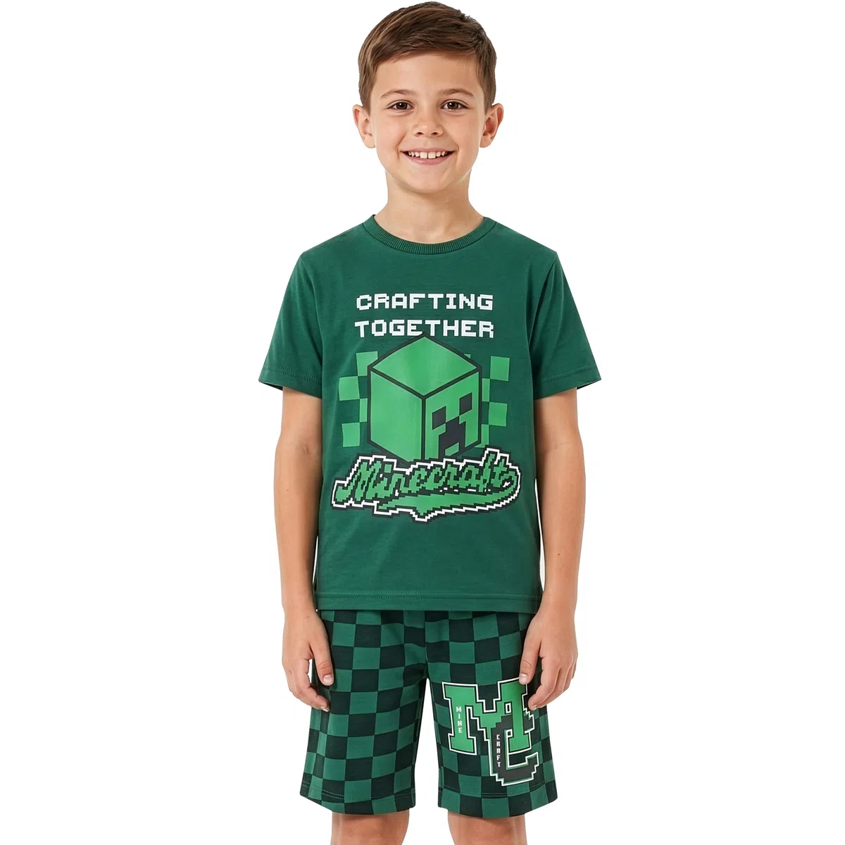 Minecraft Schlafanzug Jungen, Kurzarm Pyjama Kinder, Creeper Schlafanzug Kinder Jungen