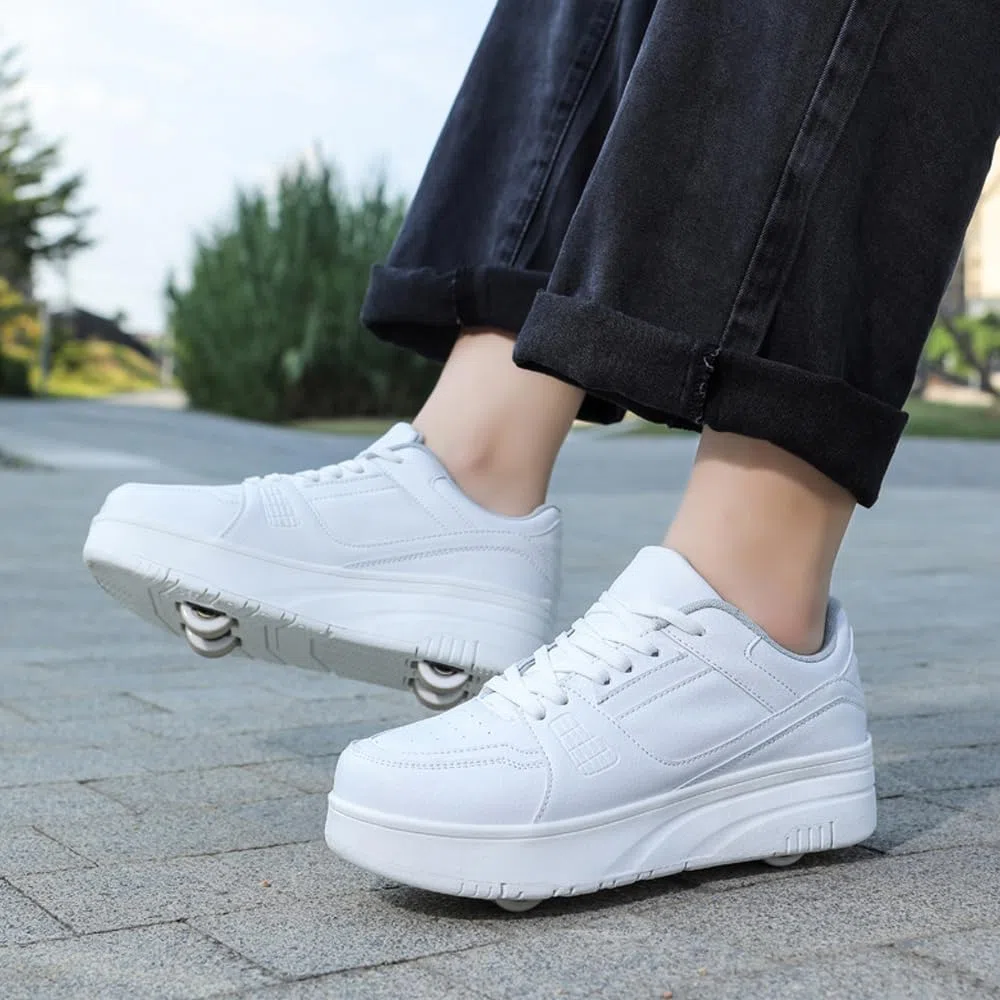 Hixingo Schuhe mit Rollen für Mädchen Jungen Kinder, Rollschuhe Schuhe Turnschuhe mit 4 Rollen, Einfarbig Skateboardschuhe Kinderschuhe, 2 In 1 Multifunktionale Sneaker mit Rollen