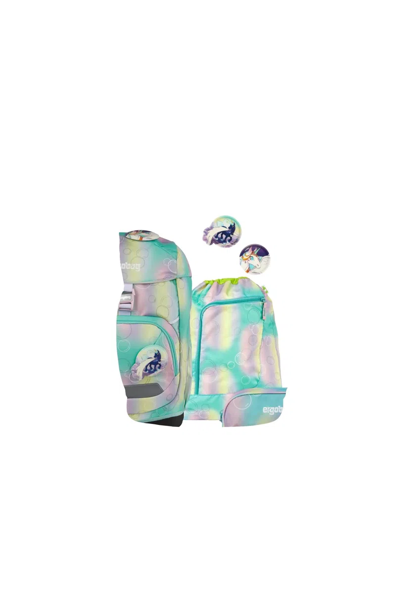 ergobag Flex Set flexibel ergonomisch leicht 24 Liter für Mädchen und Jungen, Magic Bubblebear Mint, Einheitsgröße, Schulranzen-Set