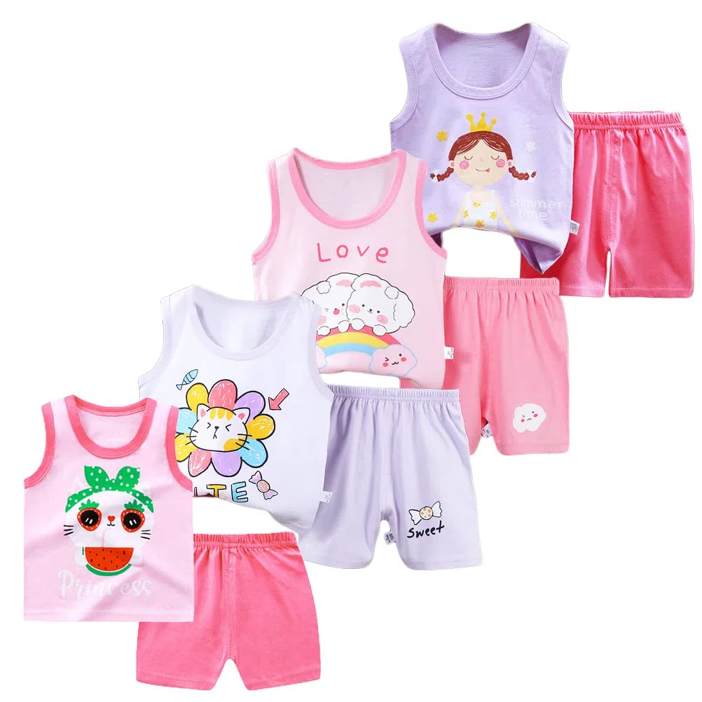 8er Packung Mädchen oder Babies Ärmelloses T-Shirt Weste Oberteile Shorts Hosen Outfits Kleidung Sets, Alter (6 Monate-5 Jahre)