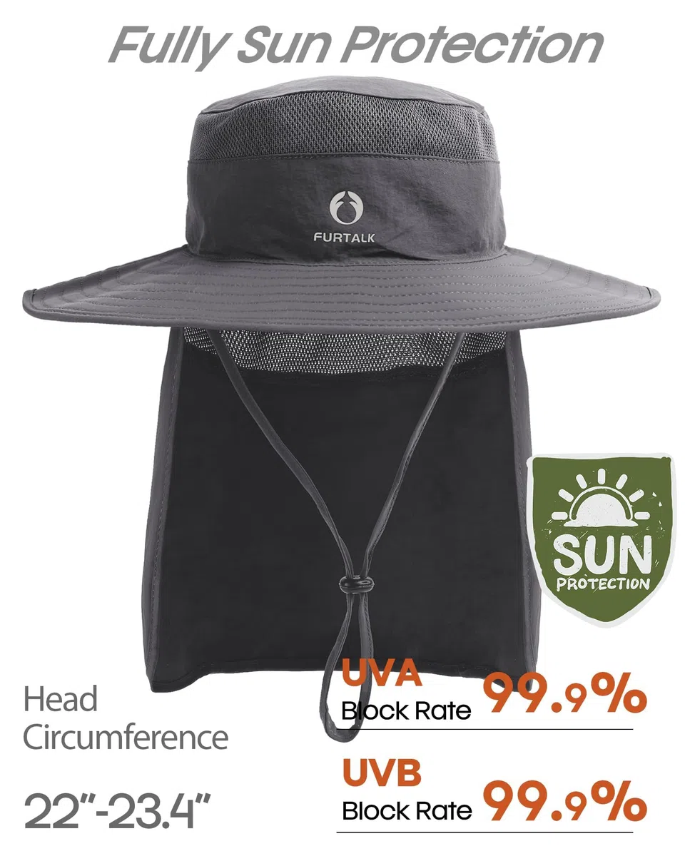FURTALK Sonnenhut für Damen und Herren mit Nackenschutz UPF 80 atmungsaktiver Outdoor Angler und Wanderhut