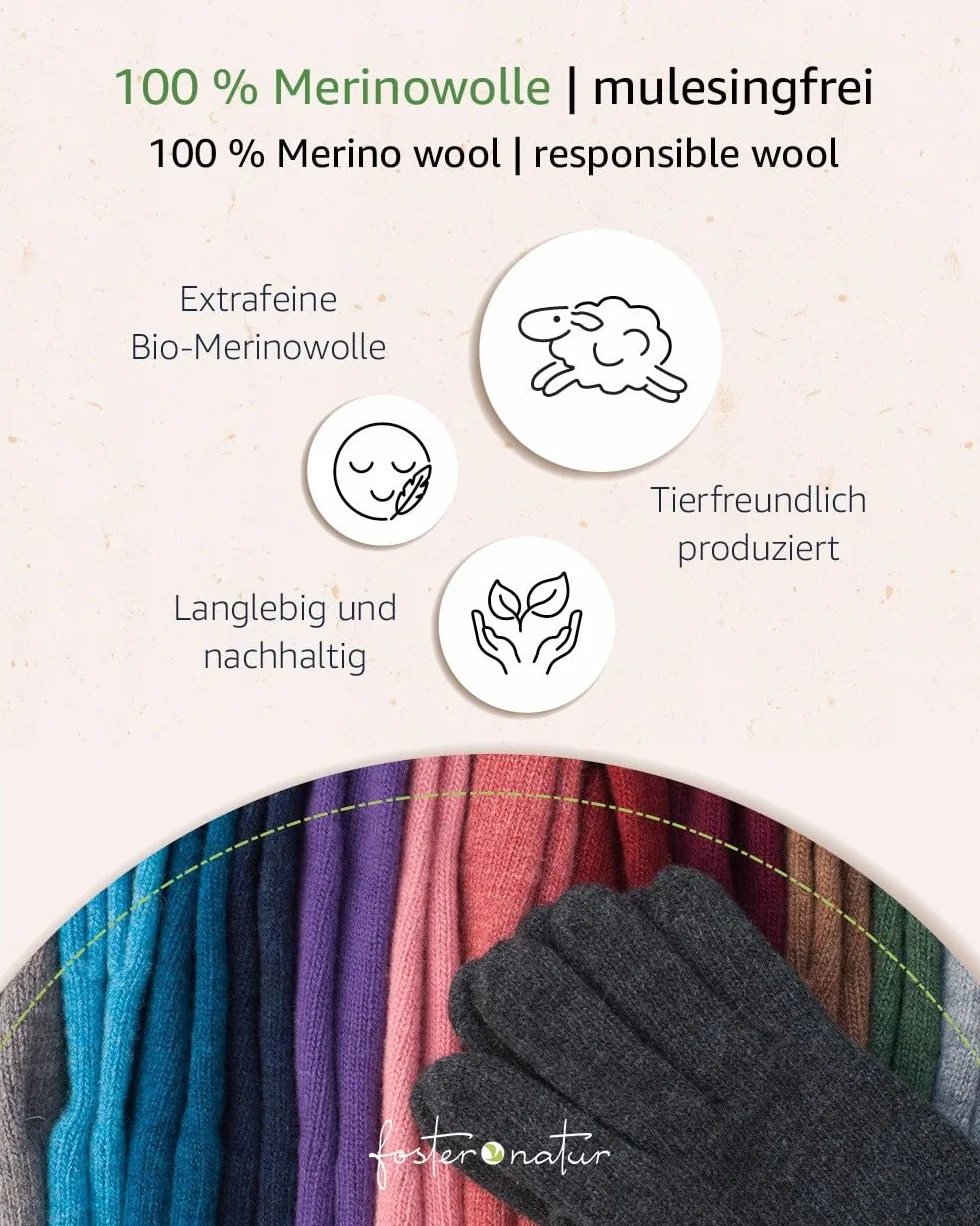 FosterNatur, Merino Herren Handschuhe Fingerhandschuhe, 100% Wolle Merino extrafine