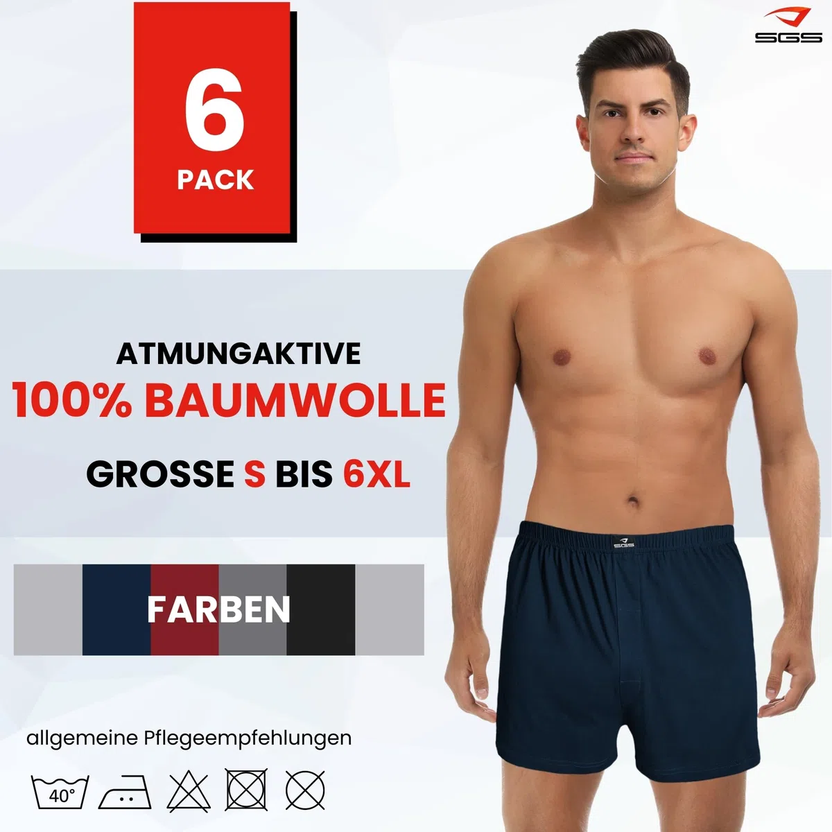 SGS Boxershorts Herren Locker & Weich – 10er & 6er Pack, 100% Baumwolle Herren Unterwäsche & Unterhosen Männer Weit, Keine Kniefeln, mit & ohne Eingriff, bis 6XL
