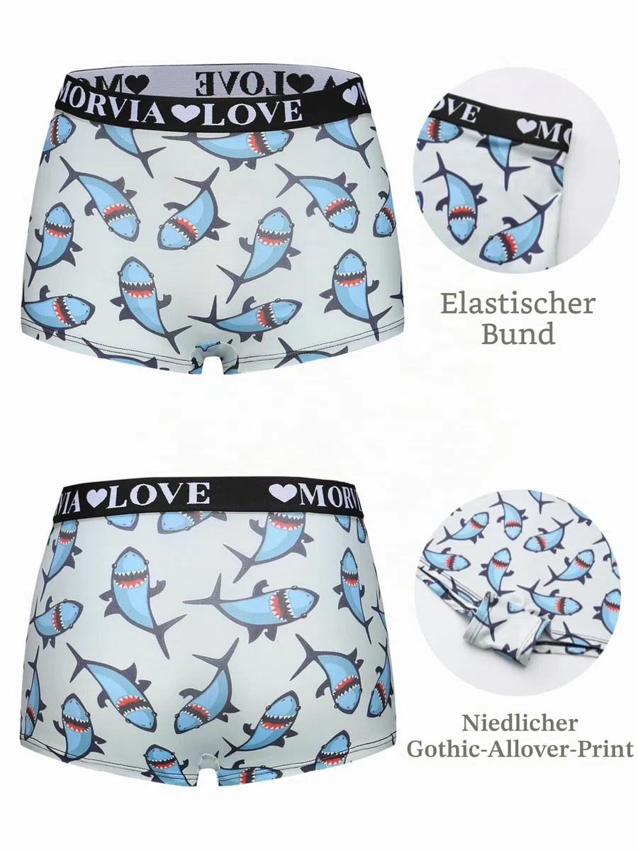 Morvia 6er-Pack Gotische Halloween Druck Boxershorts Hohe Taille Variety Unterwäsche mit Elastischem Band Schädel Rose Sterne Muster