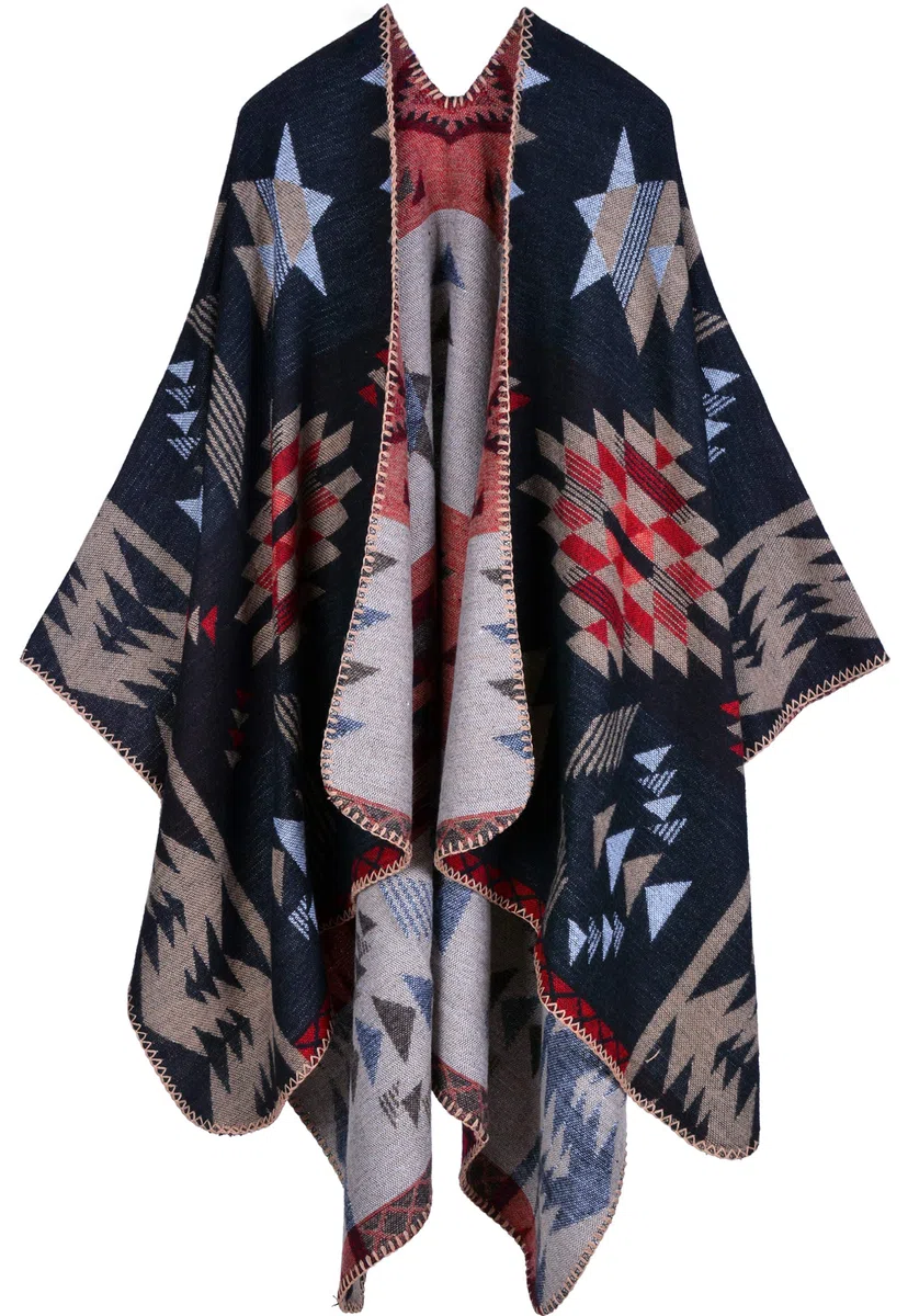 Miaikvs Damen-Poncho mit offener Vorderseite wendbar übergroße Decke Cardigan