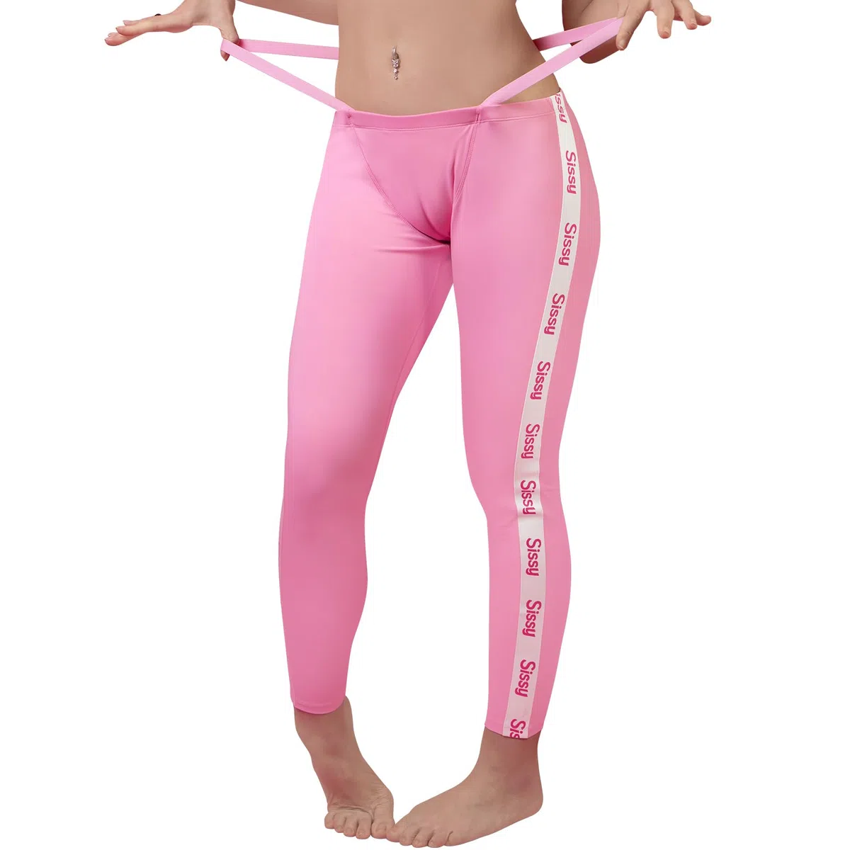 LittleForBig Unisex Soft Silky Y2k String-Tanga Sissy Yoga-Hose Leggings – Athletic Stripe