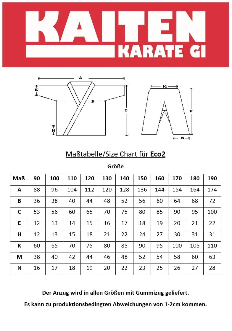 KAITEN Karateanzug Eco 2 - Karate Gi weiß 7 oz Baumwolle - Hose mit Gummizug