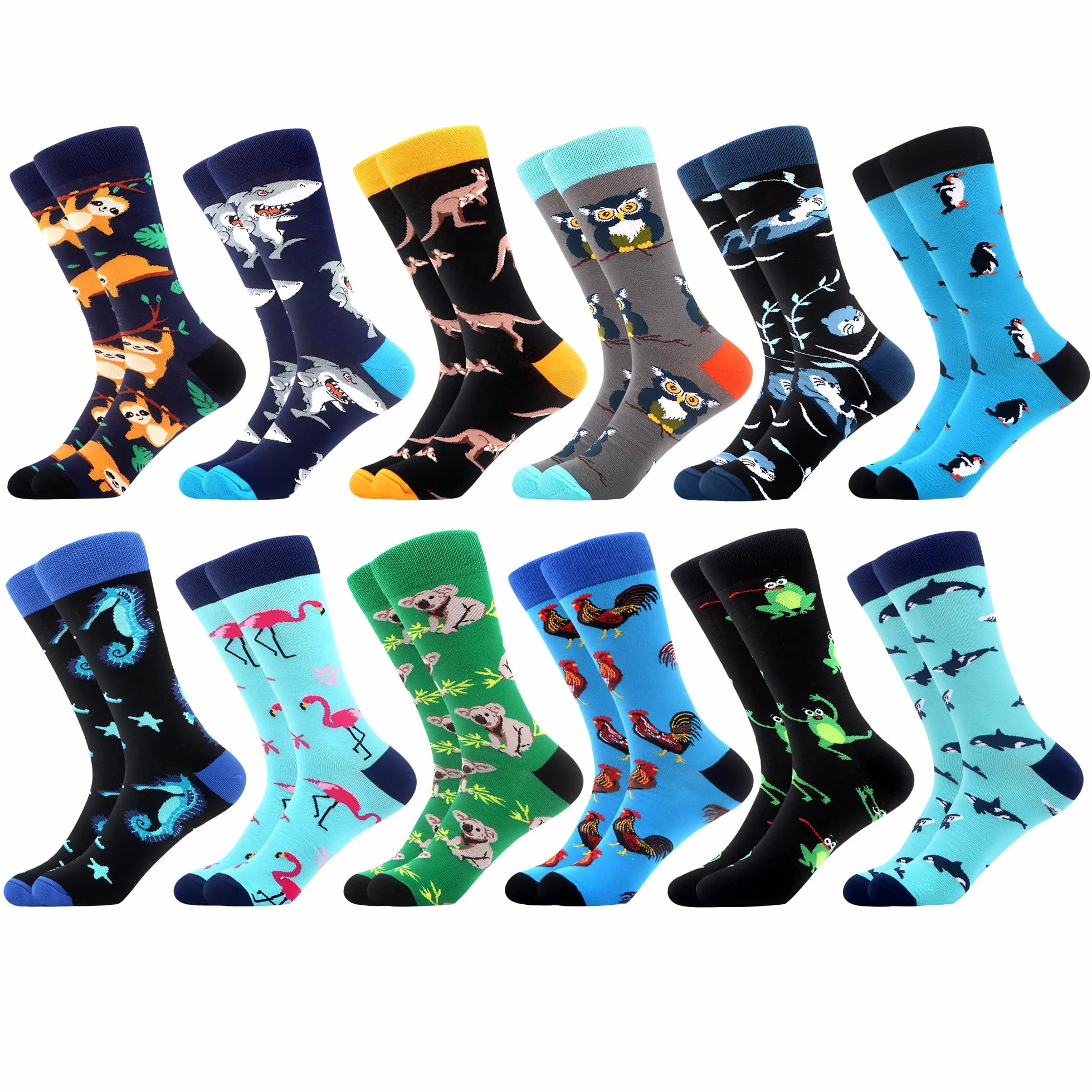 WeciBor 12 Paar Bunt Lustige Herren Baumwolle Socken Neuheit Verrückte Witzige Coole mit Motiv