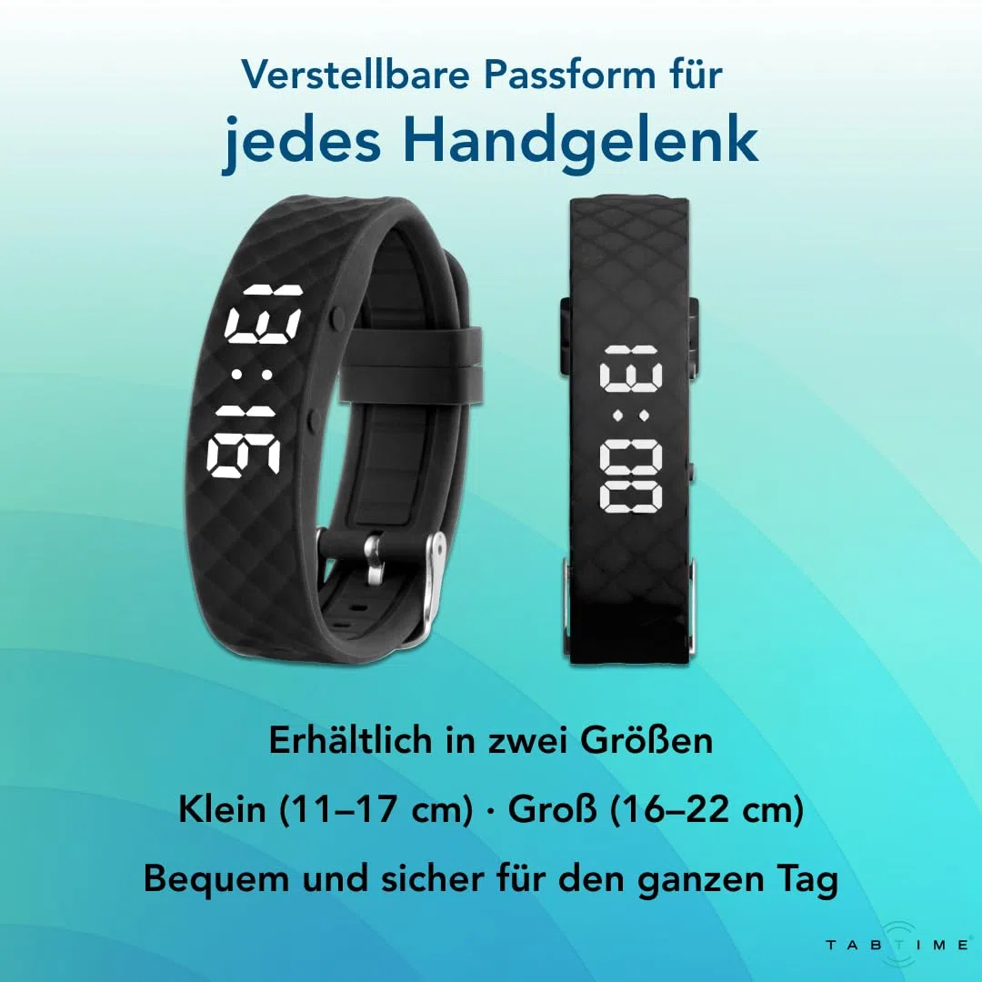 TabTime Vibrationsalarm Erinnerung Uhr (Anleitung auf Deutsch) – bis zu 10 persönliche Alarme oder Pillenerinnerungen pro Tag