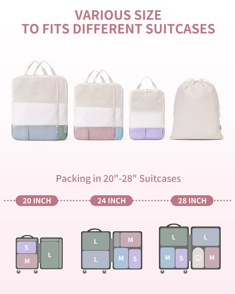 Narwey 6 Teilige Packing Cubes Koffer Organizer Set Compression Packing Cubes Kompression Koffer Organizer, Packwürfel Kompression für Travel Essentials & Reise Set (Kombiniert)