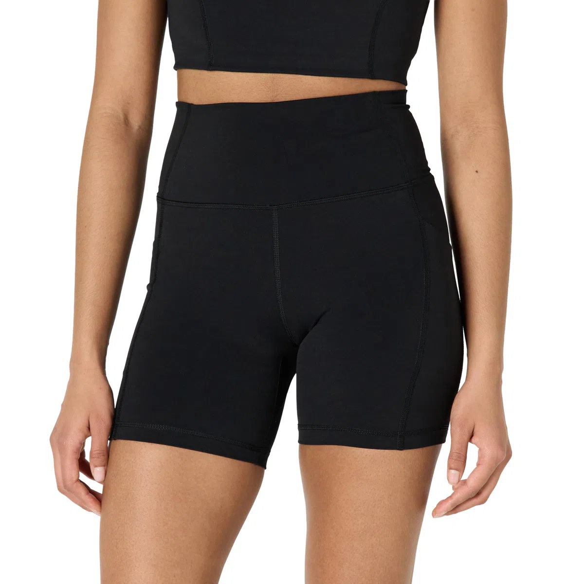 Amazon Essentials Damen Active FormFlex Buttery Soft Radlerhose mit Taschen, hohe Taille, Schrittlänge von 18 cm