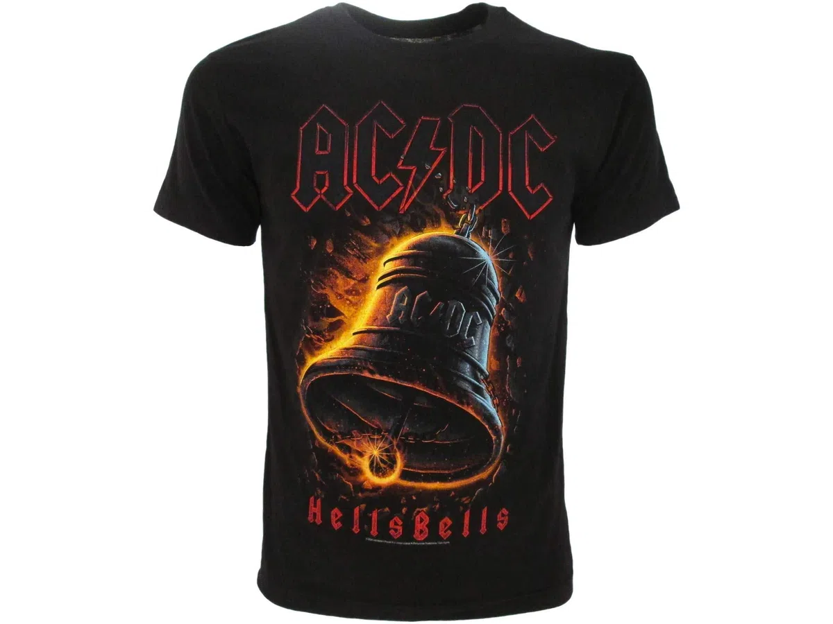 ACDC Herren T-Shirt Original Hells Bells Offizielles schwarzes T-Shirt Glocken Hard Rock