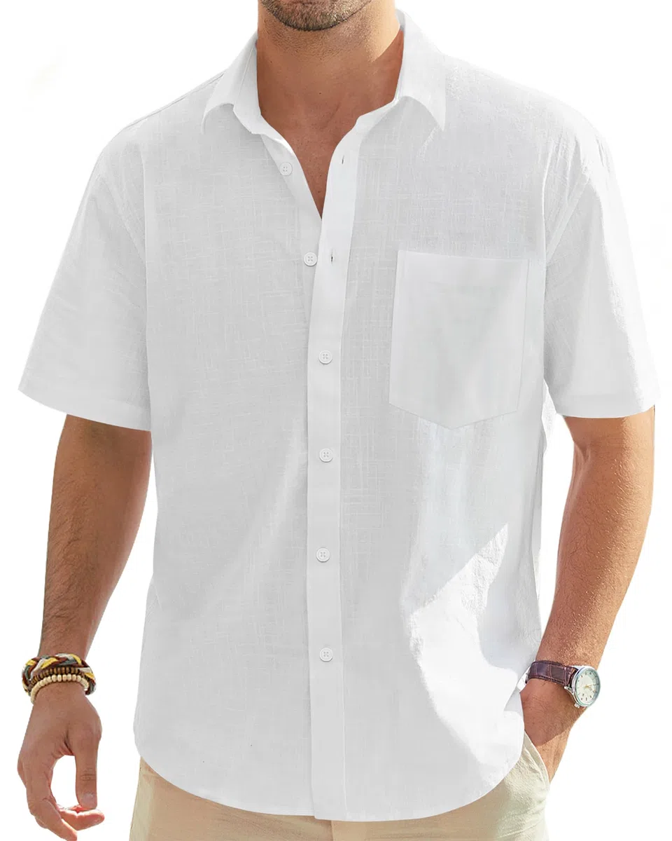 J.VER Leinenhemd Herren Hemd Kurzarm Leinenshirt Freizeithemd Businesshemd Sommer Casual Regular Fit Shirt