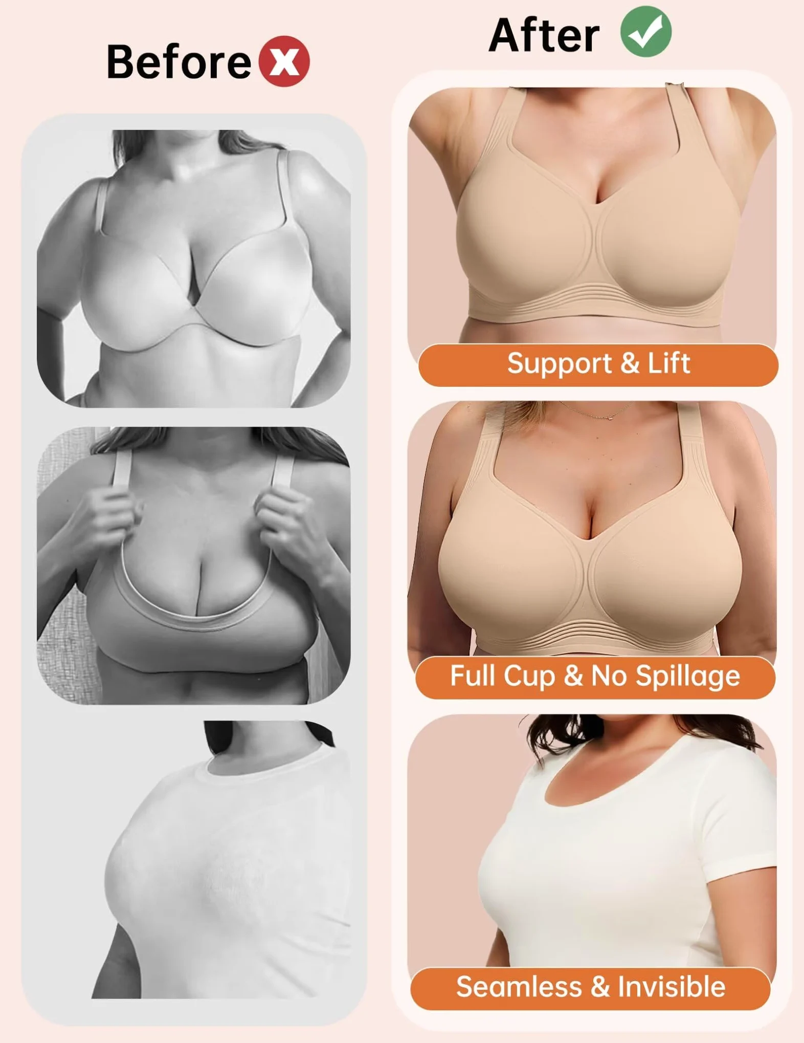 Vertvie Seamless BH Damen Große Brüste ohne Bügel Jelly Bra Push Up Minimizer Soft Bustier Nahtlose Bralette Breite Träger BH Volle Abdeckung