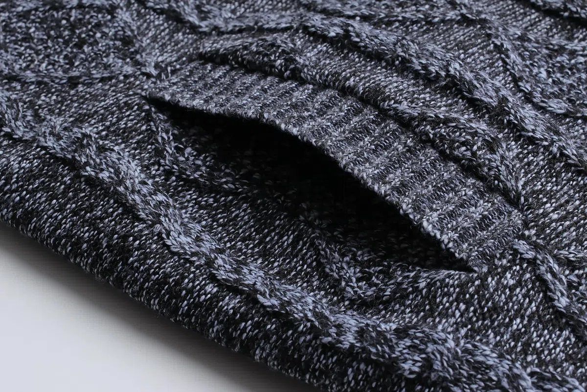 Strickjacke Herren Langarm Stehkragen Cardigan Fleecejacke mit Zopfmuster Reißverschluss Jacke Gestrickt Pullover für Männer