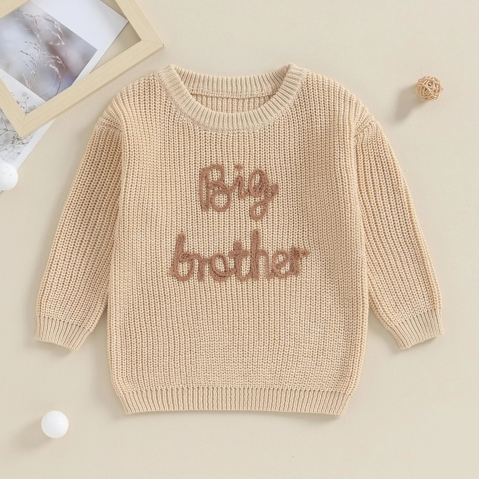 Baby Jungen Strickpullover Big/Lil Brother Stickerei Pullover Brudern Matching Pullover Top Outfit Übergroße Gestrickte Pullover Für Baby Jungen Langarm-Strickwaren Top