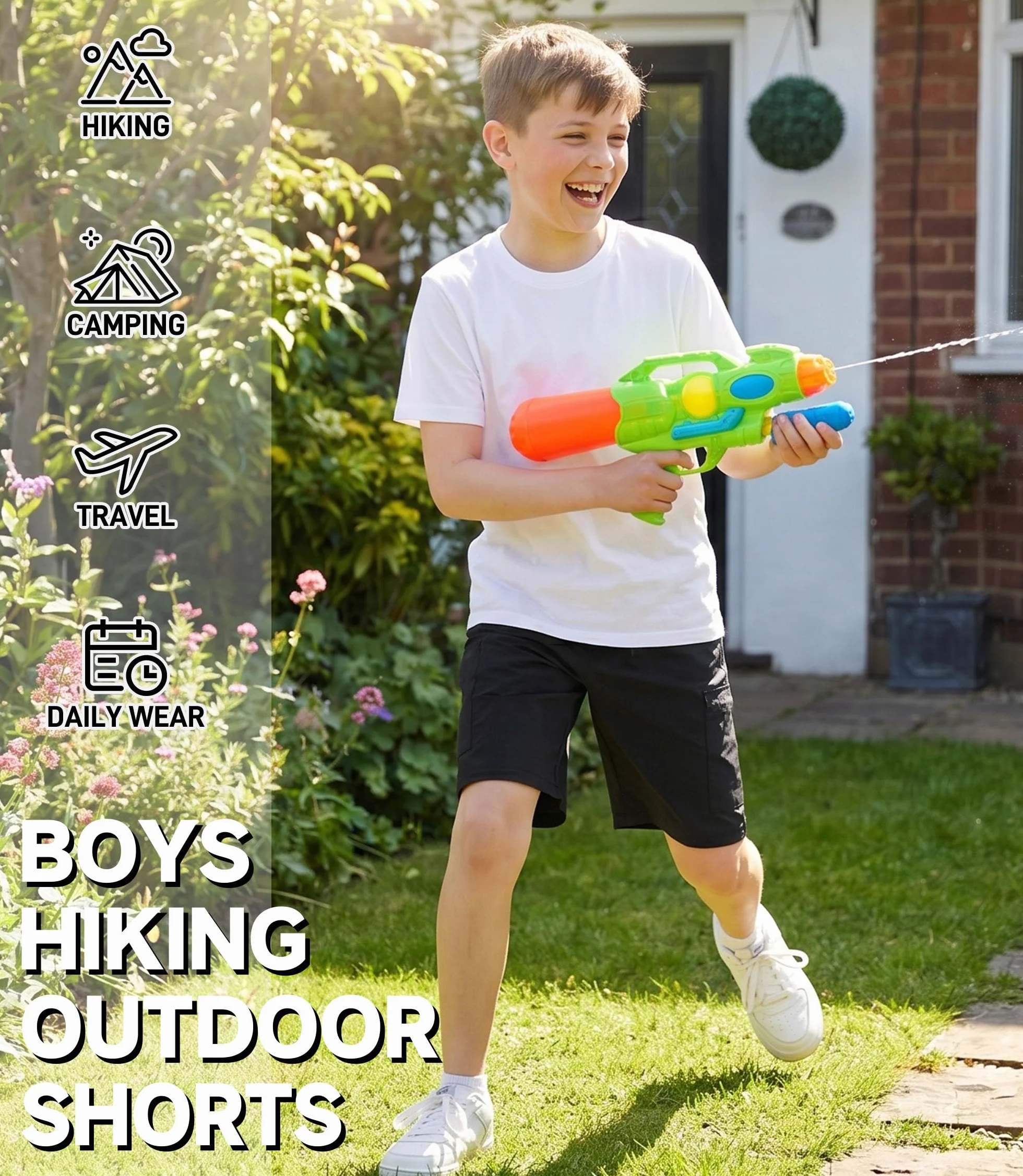 Jungen Cargo Shorts Leicht Kinder Kurze Hosen Sommer Freizeithose Bermuda Elastische Taille mit Taschen
