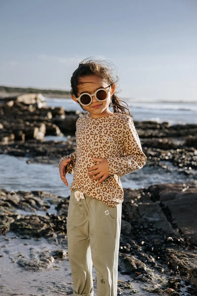 Cloby Kinder Long Sleeve Shirt/Langarmshirt - mit UV-Schutz (UPF 50+) - für Jungen und Mädchen - Leopard braun (Gr. 3-4 Jahre)
