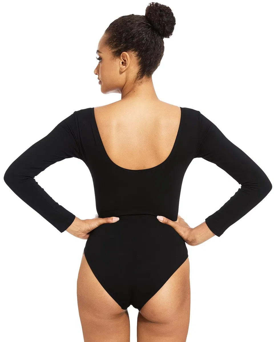 Ballett Trikot Schwarz,Erwachsene Langarm Baumwolle BallettTrikot Tanz Body fur Damen