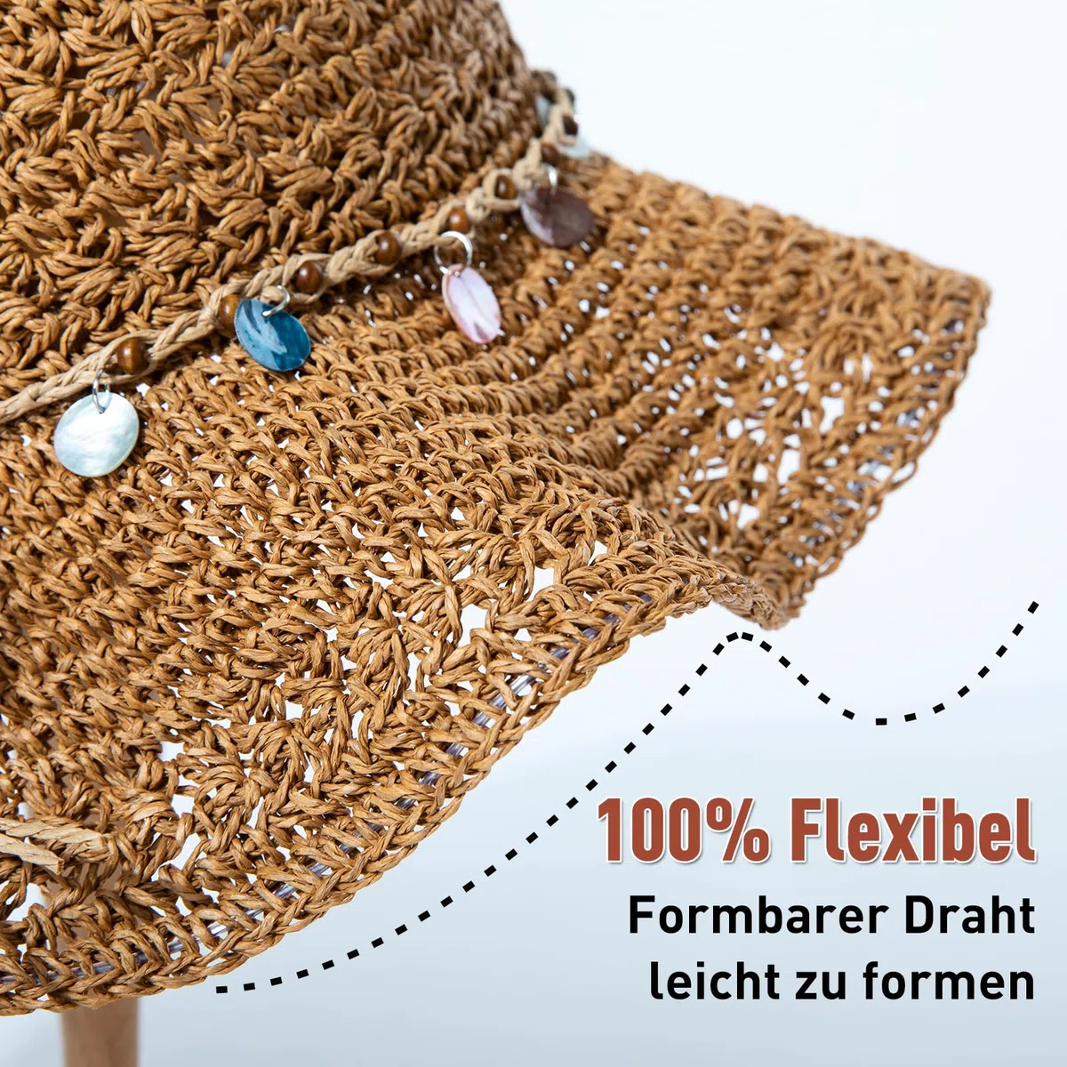 Comhats Sonnenhut Damen Sommer Strohhut Faltbar Handgemachter Strandhut UV-Schutz