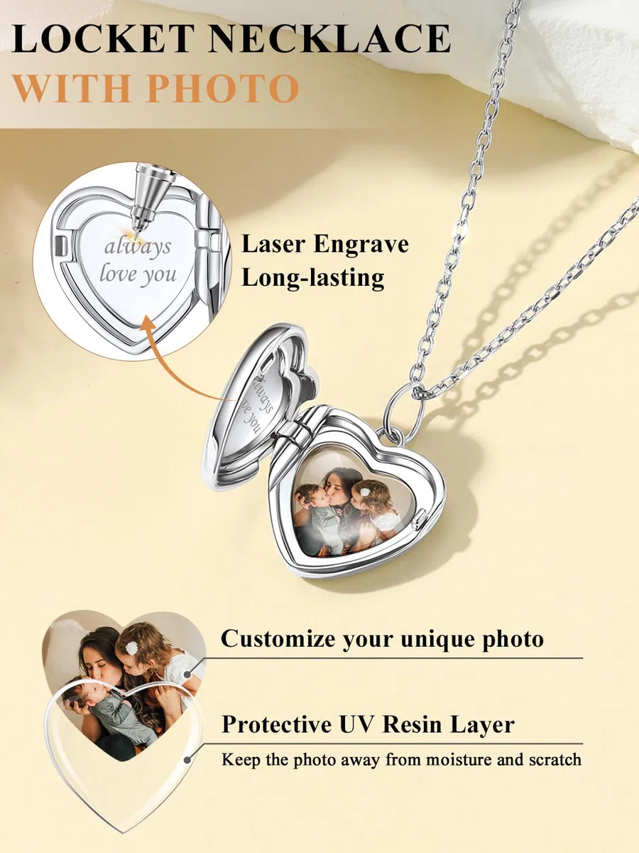 Custom4U Medaillon zum Öffnen für 1/2 Fotos – 925 Sterlingsilber/14k vergoldet Personalisierte Halskette mit Bild Herz/Oval/Rund Amulett zum Öffnen, Fotogeschenke für Mutter Ehefrau Freundin
