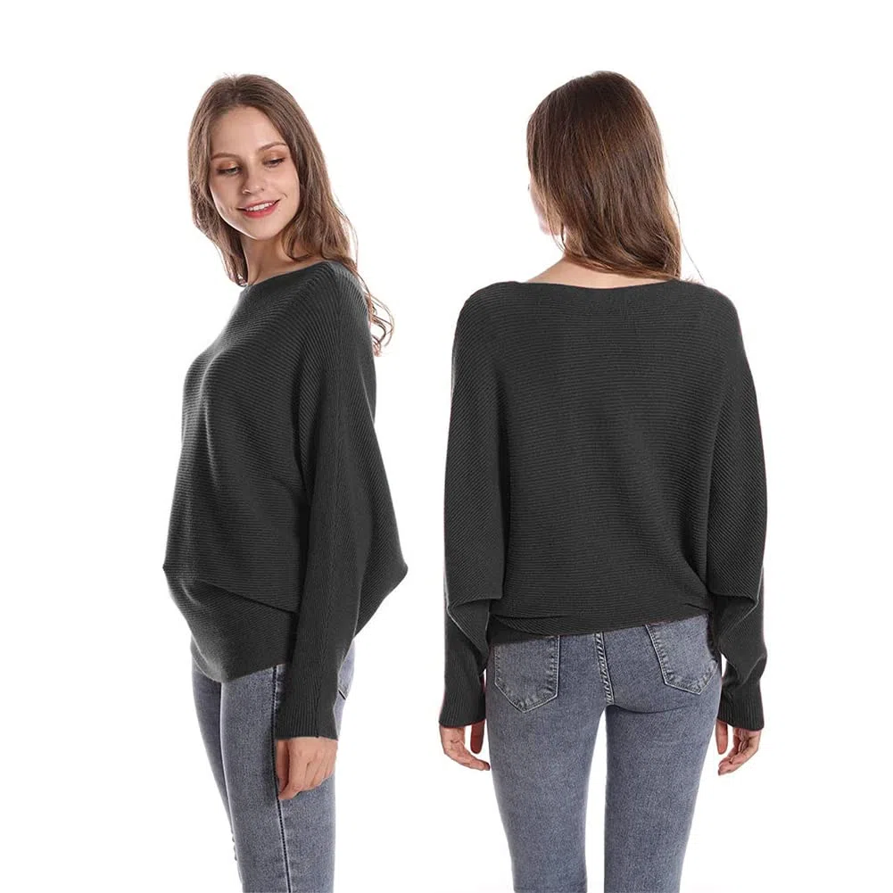 FULIER Boot-Ausschnitt Batwing Ärmel Dolman Lose gestrickte Pullover und Pullis Pullover Tops für Frauen