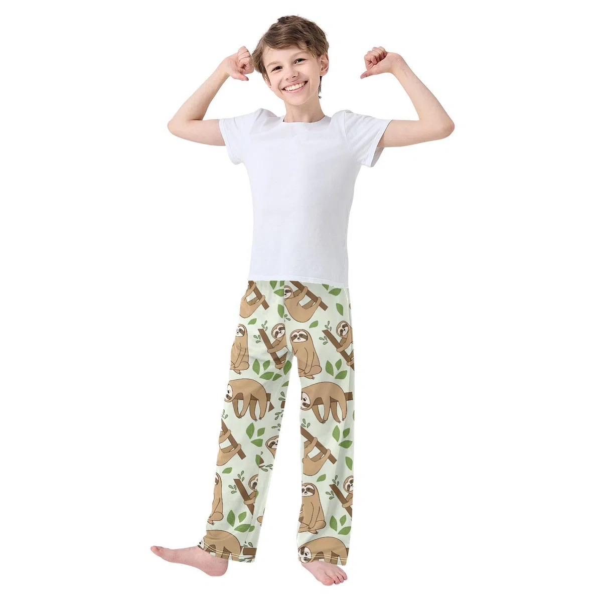 Jungen Schlafanzughose, tropische Blätter, lustige Faultiere, Kinder-Schlafanzug, Nachtwäsche, Lounge-Hose, Größe S