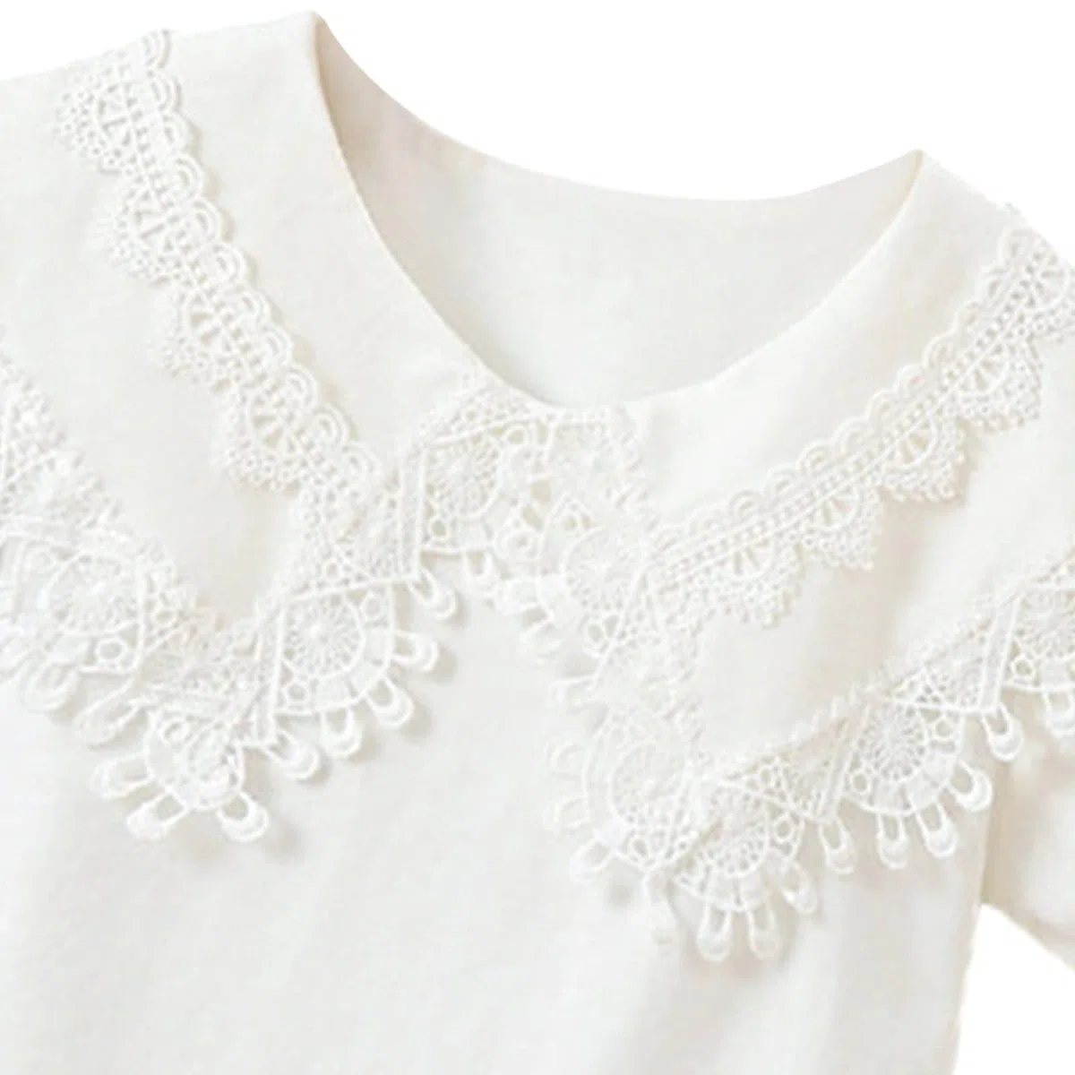 Kleinkind Mädchen Bluse Kurzarm Baumwolle Top Schule Einheitliche Shirt Spitzenstickerei Kragen Puppe