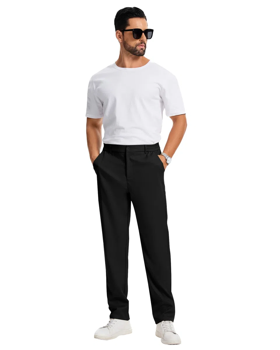 LVCBL Herren Chinohose Stretch Sommer Regular Fit Freizeithose Einfarbig Passform Mit Bundgummi