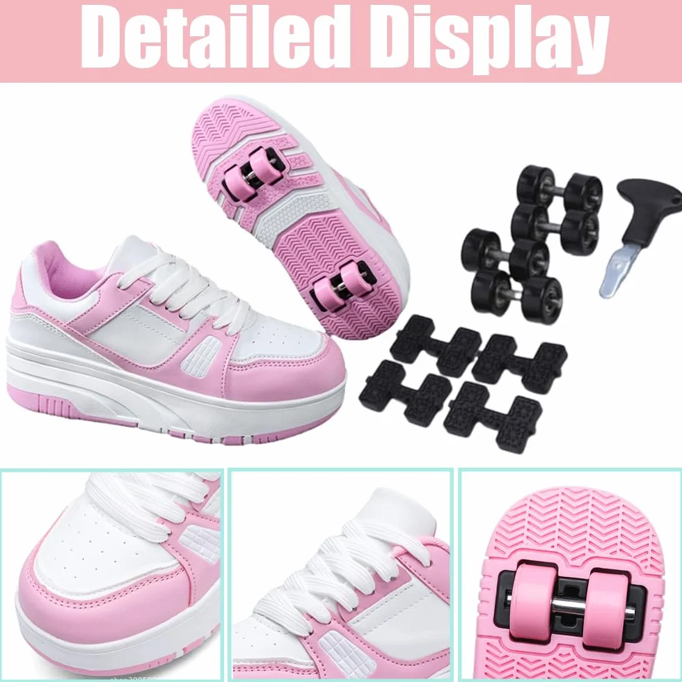 Hixingo Schuhe mit Rollen für Mädchen Jungen Kinder, Rollschuhe Schuhe Turnschuhe mit 4 Rollen, Einfarbig Skateboardschuhe Kinderschuhe, 2 In 1 Multifunktionale Sneaker mit Rollen